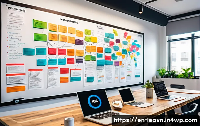마인드맵을 활용한 자기계발 전략 - A vibrant and detailed illustration of a creative workspace featuring a large colorful mind map on a...