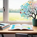 Home 18 마인드맵을 이용한 시험 준비 전략 - A vibrant and detailed digital illustration of a colorful mind map spread across a large desk, featu...