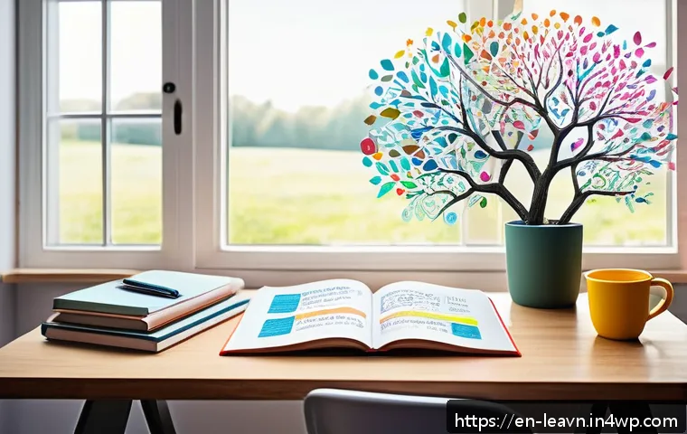 마인드맵을 이용한 시험 준비 전략 - A vibrant and detailed digital illustration of a colorful mind map spread across a large desk, featu...